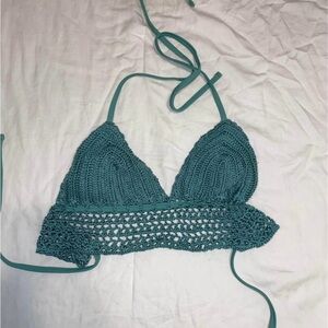 Teal Crochet Halter Top